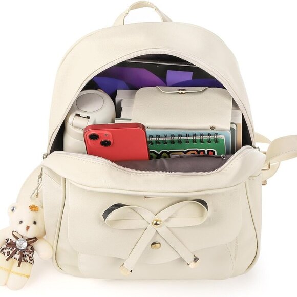 3Pcs Women Leather Backpack Set Mini Bowknot Shoulder Bag Travel Casual Gift